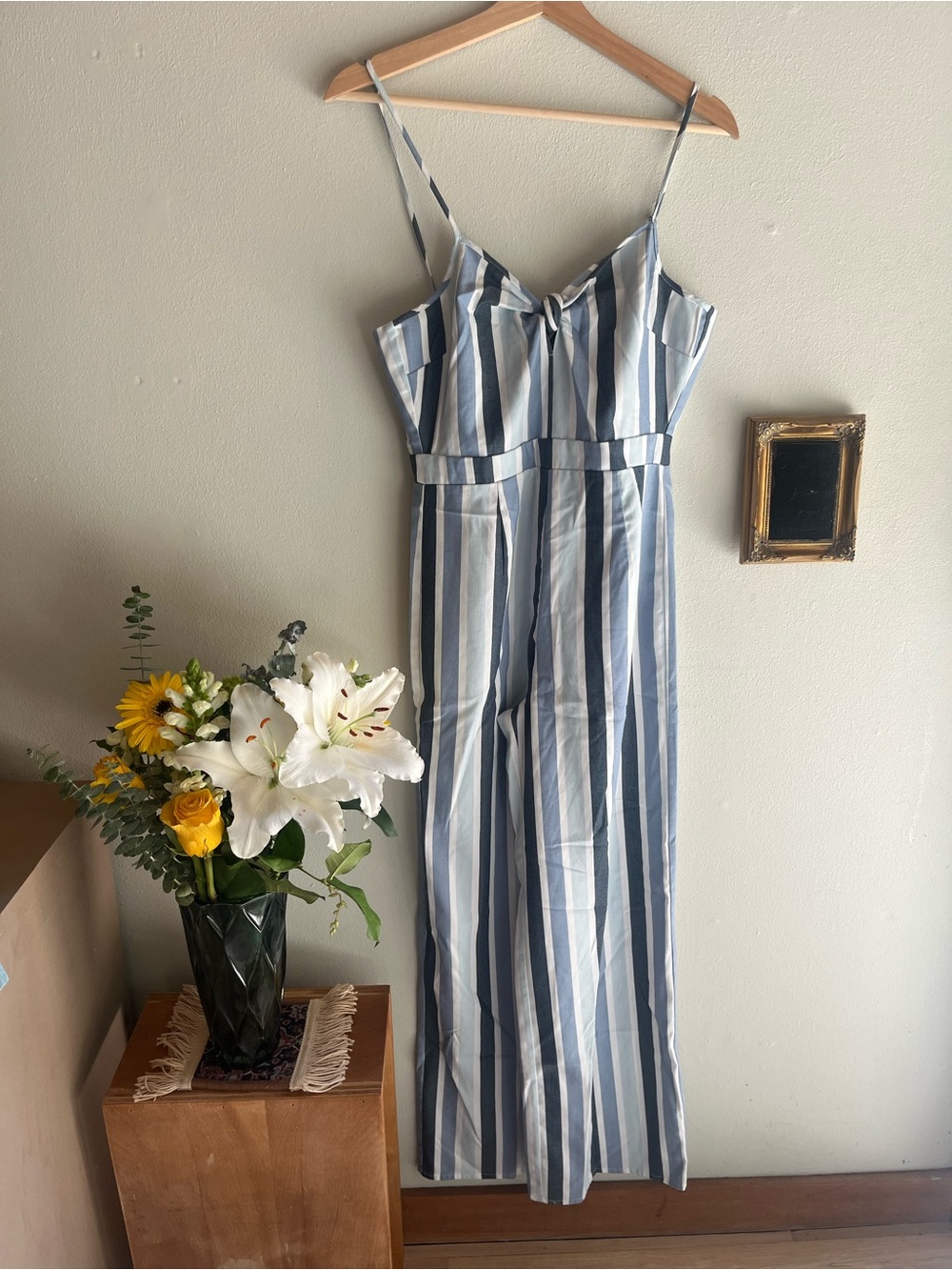Romeo & Juliet Couture Blue & White Striped Spaghetti-Strap Jumpsuit